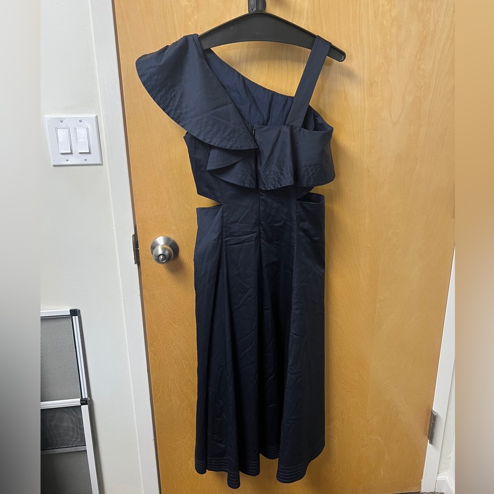 NWT VERONICA BEARD NAVY BEILLA ONE SHOULDER RUFFLE DRESS! SIZE 4! - Picture 3 of 6